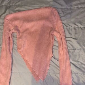 Pink Ribbed Asymmetrical Top